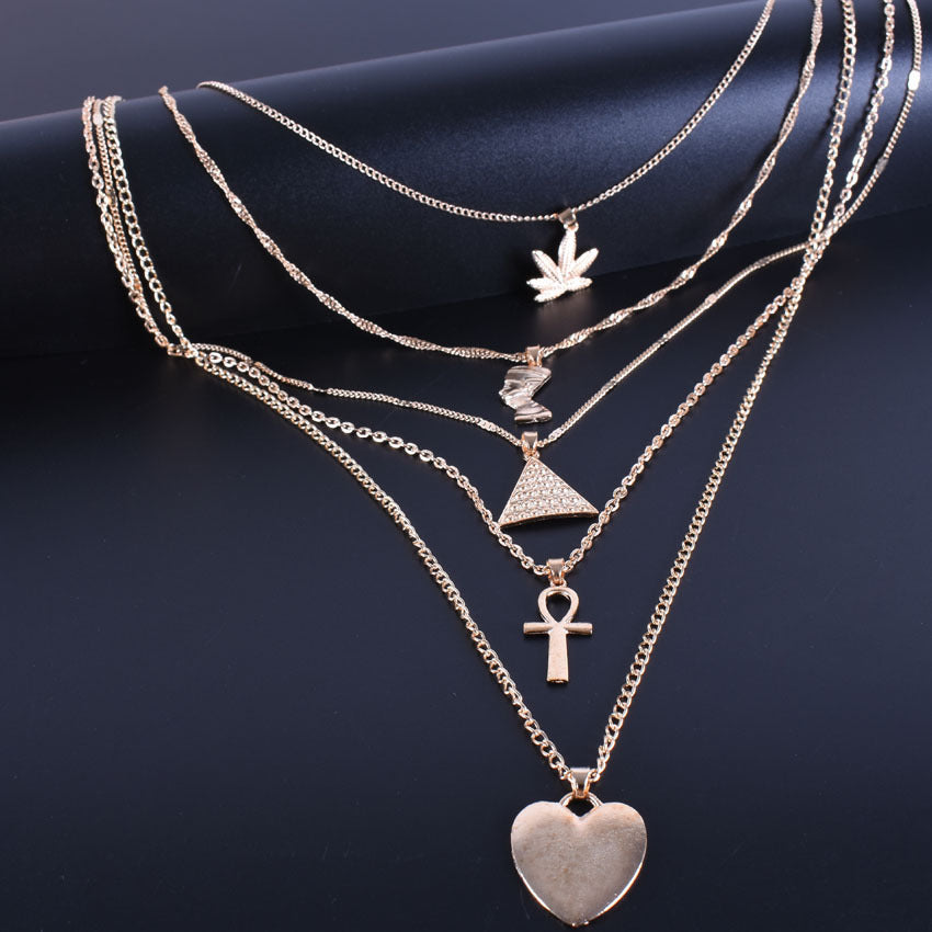 Exaggerated Multilayer Egyptian Pharaoh Empress Pyramid Love Necklace