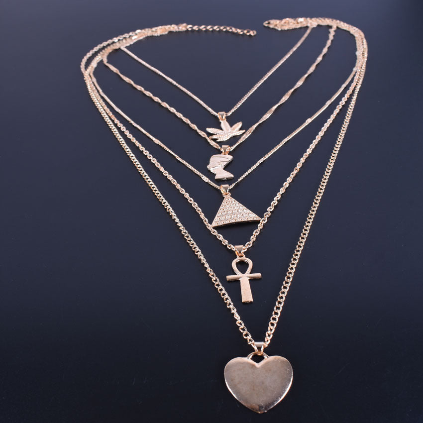 Exaggerated Multilayer Egyptian Pharaoh Empress Pyramid Love Necklace