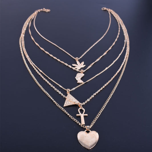 Exaggerated Multilayer Egyptian Pharaoh Empress Pyramid Love Necklace