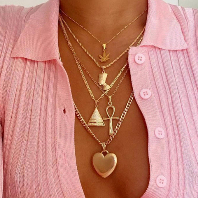 Exaggerated Multilayer Egyptian Pharaoh Empress Pyramid Love Necklace