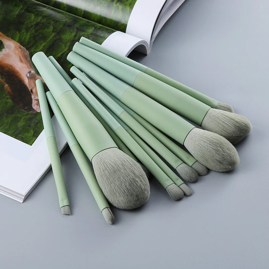 11pcs Natural Hair Green Makeup Brushes