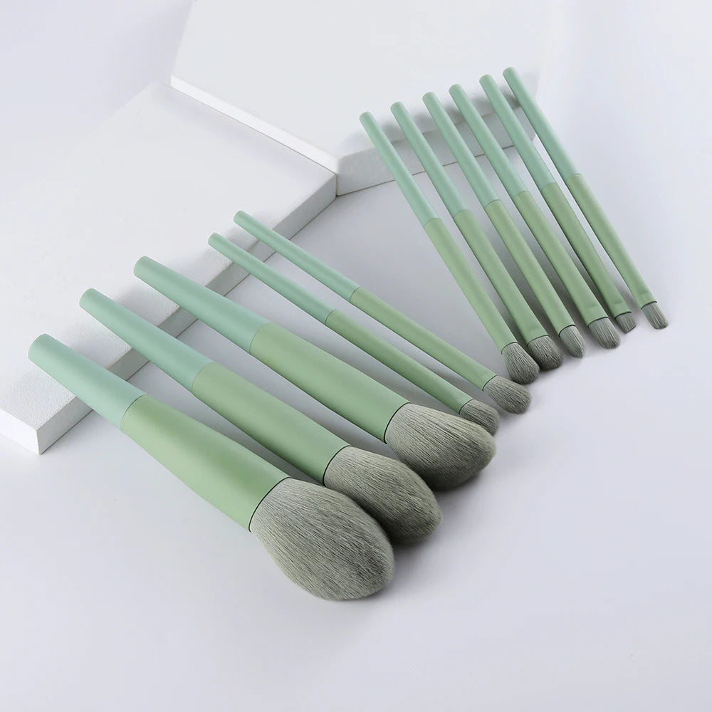 11pcs Natural Hair Green Makeup Brushes