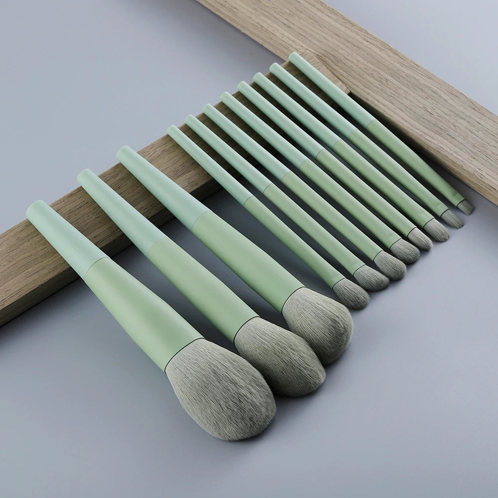 11pcs Natural Hair Green Makeup Brushes