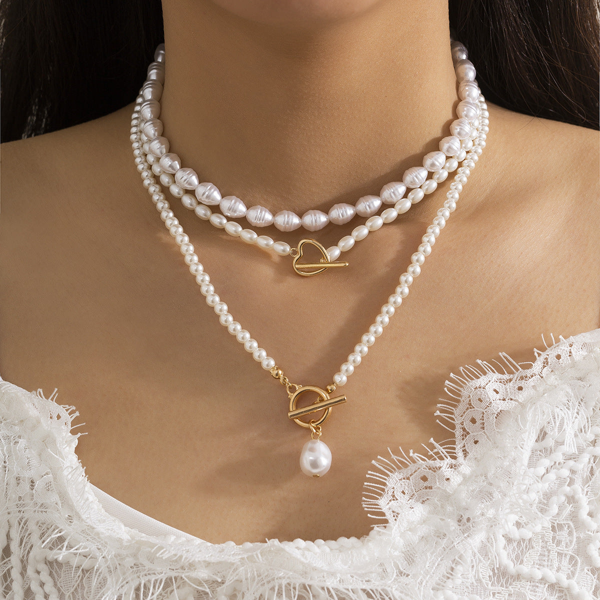 Multi-layer Rice-shaped Imitation Pearl Necklace