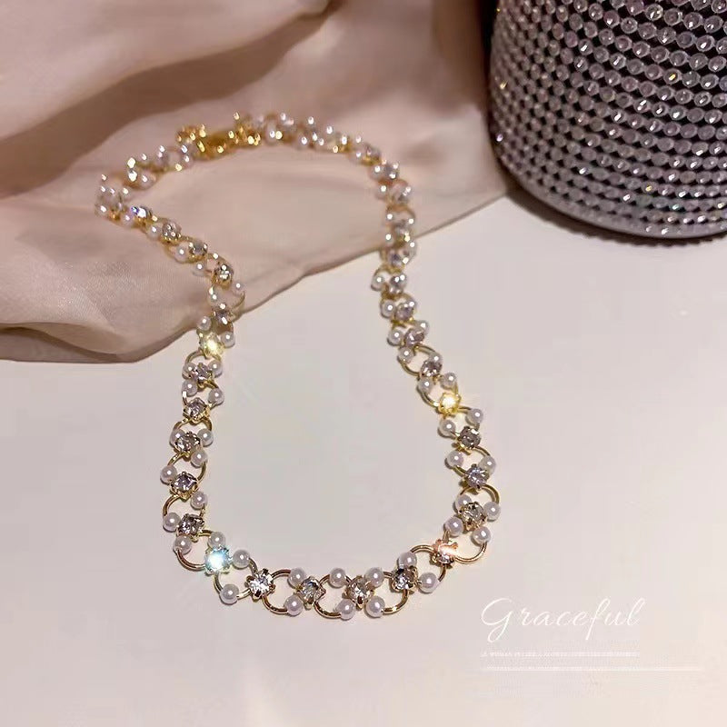 French Pearl Zircon Short Necklace