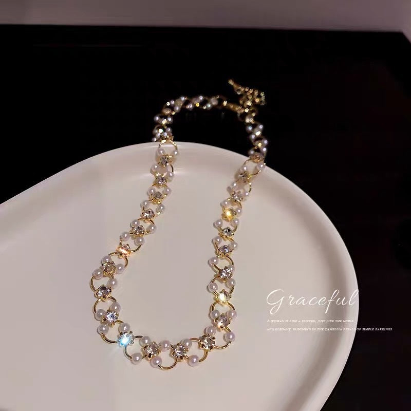 French Pearl Zircon Short Necklace