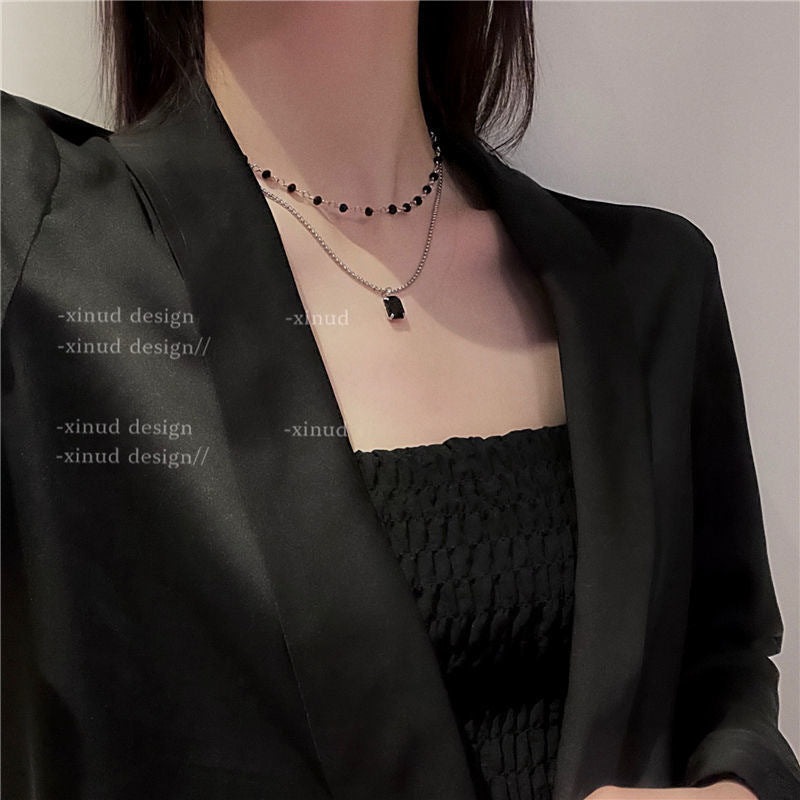 Double-layer Black Diamond- Necklace