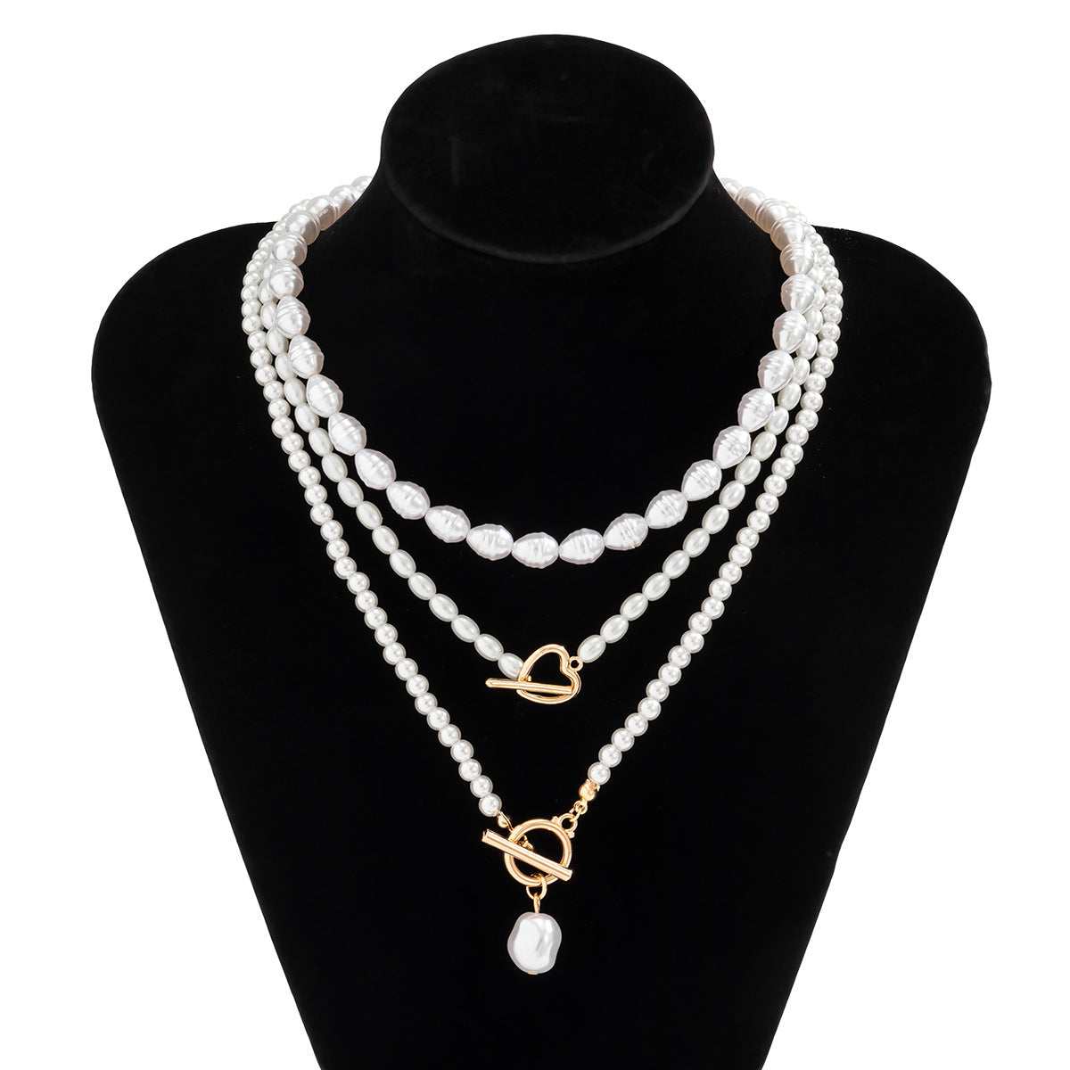 Multi-layer Rice-shaped Imitation Pearl Necklace