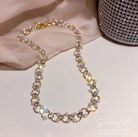 French Pearl Zircon Short Necklace