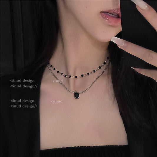 Double-layer Black Diamond- Necklace