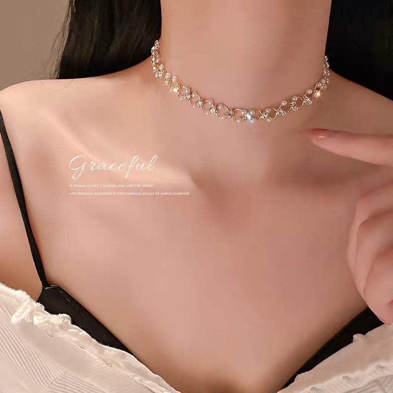 French Pearl Zircon Short Necklace