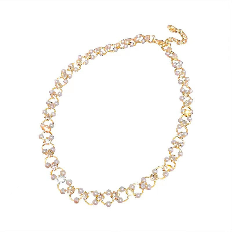 French Pearl Zircon Short Necklace