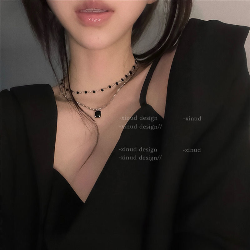 Double-layer Black Diamond- Necklace