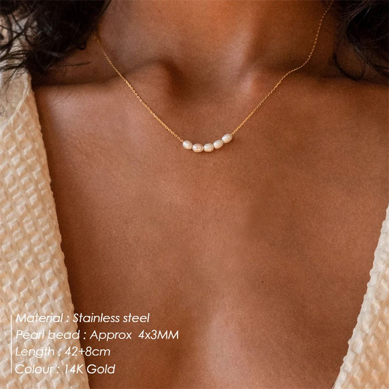 Gold Plated Collarbone Freshwater Pearl Necklace