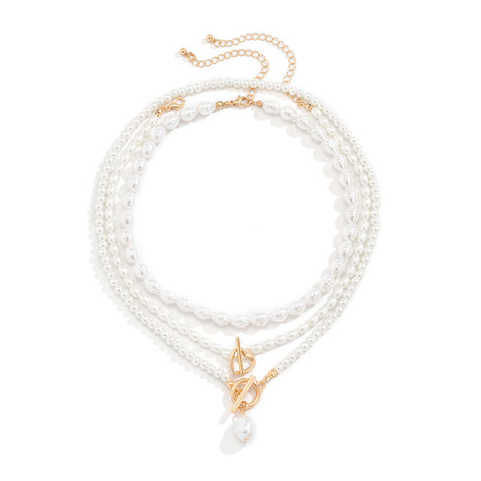 Multi-layer Rice-shaped Imitation Pearl Necklace