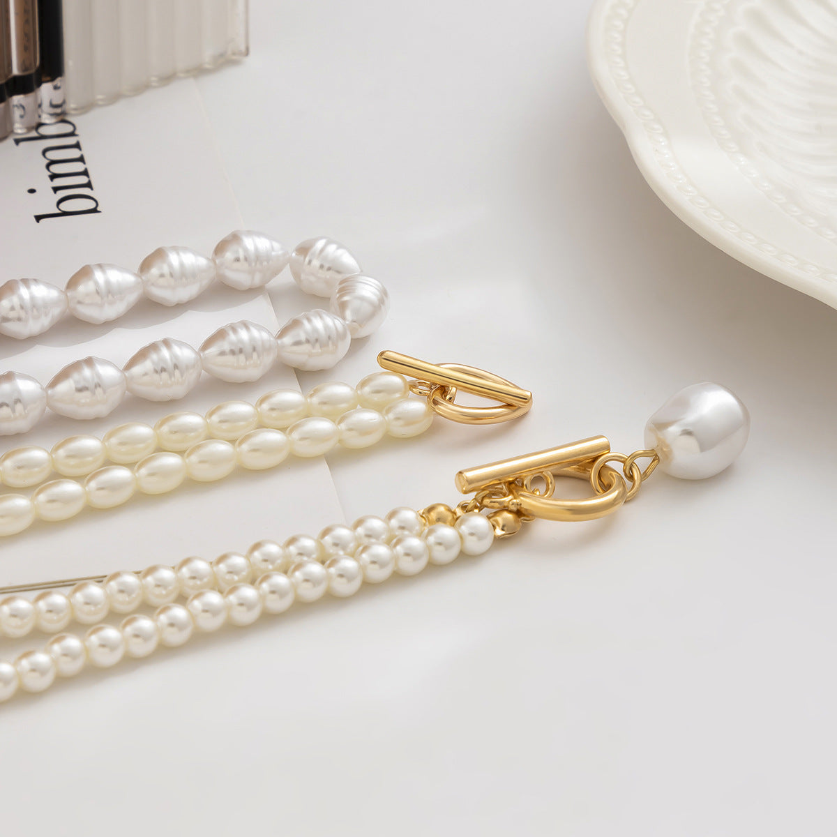 Multi-layer Rice-shaped Imitation Pearl Necklace