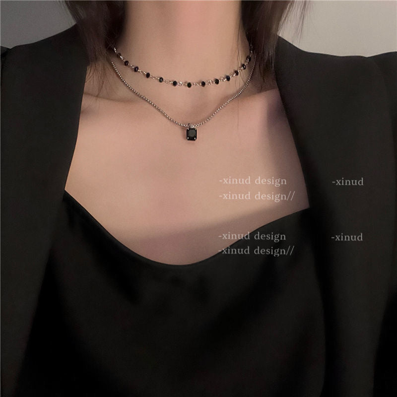 Double-layer Black Diamond- Necklace